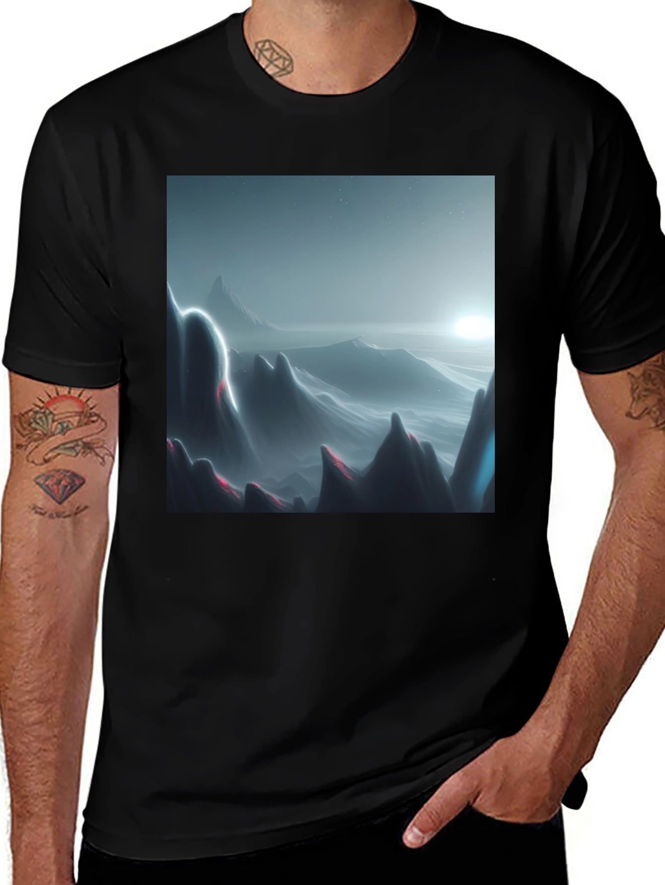 Modern Mountainscape Graphic Tee - Black