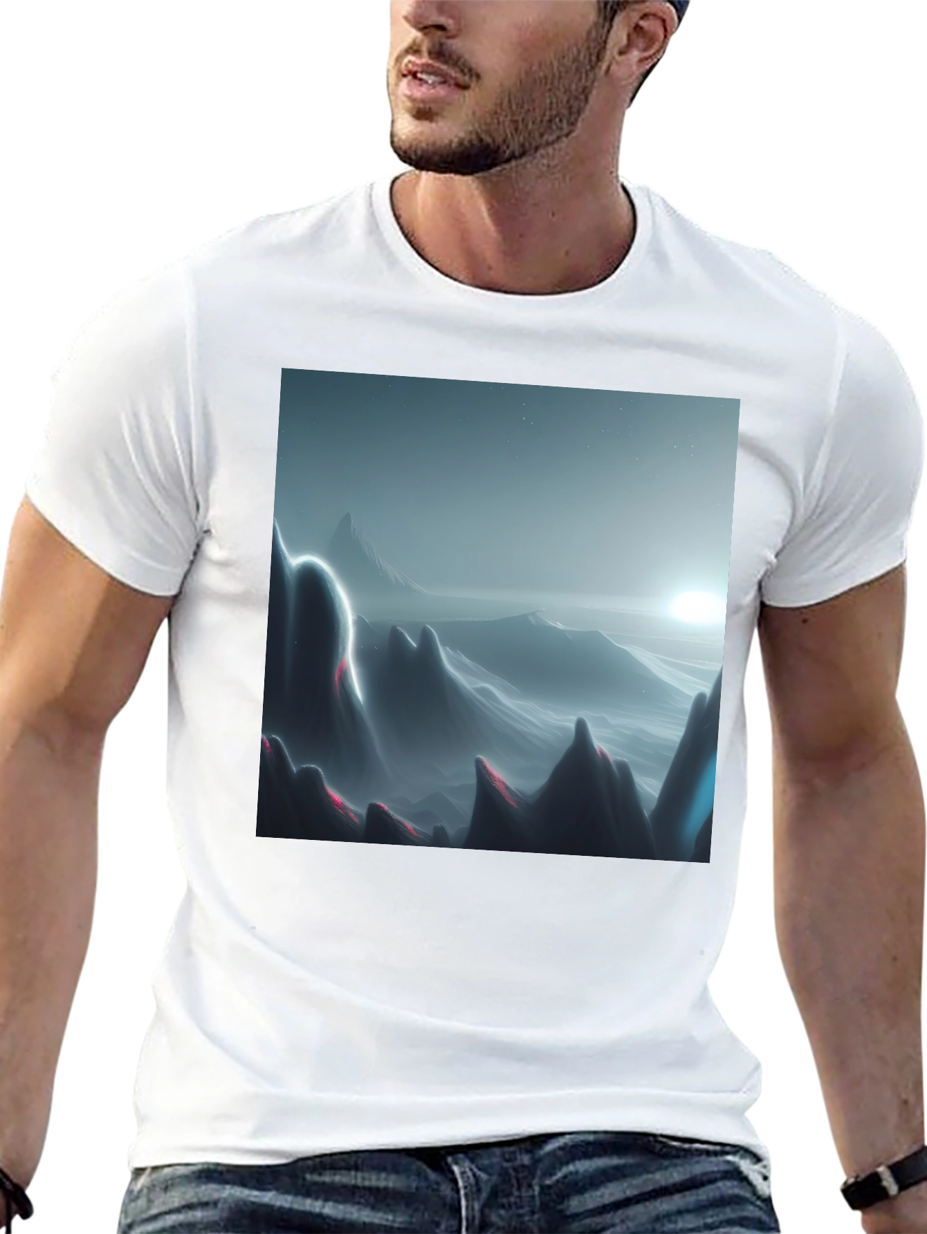 Modern Mountainscape Graphic Tee - Black