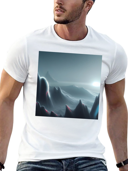 Modern Mountainscape Graphic Tee - Black