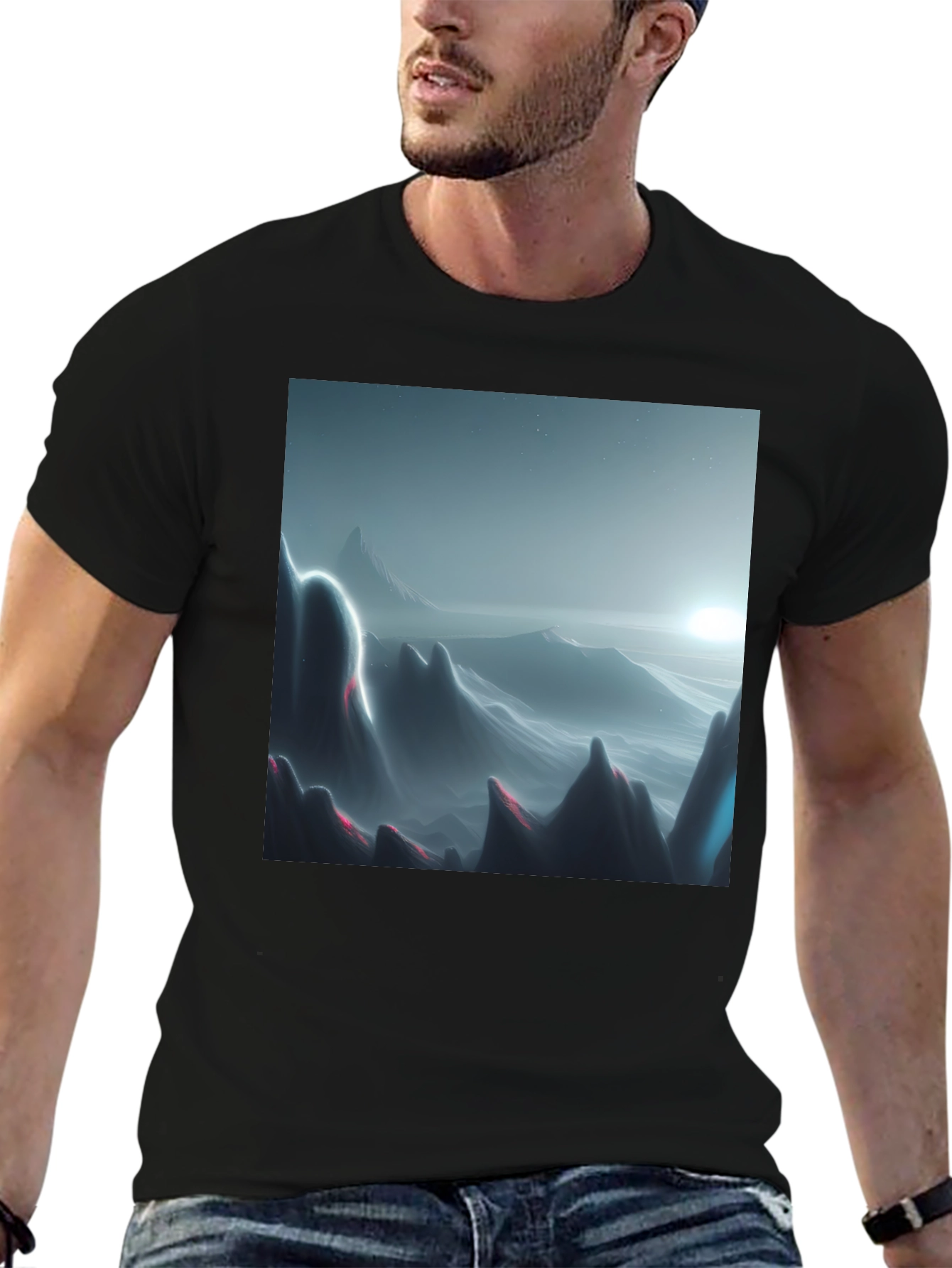 Modern Mountainscape Graphic Tee - Black