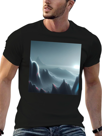 Modern Mountainscape Graphic Tee - Black