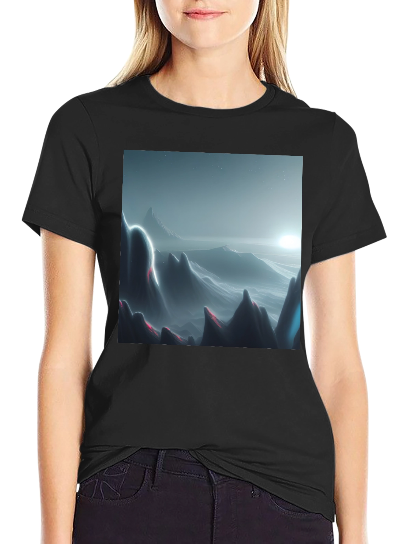 Modern Mountainscape Graphic Tee - Black