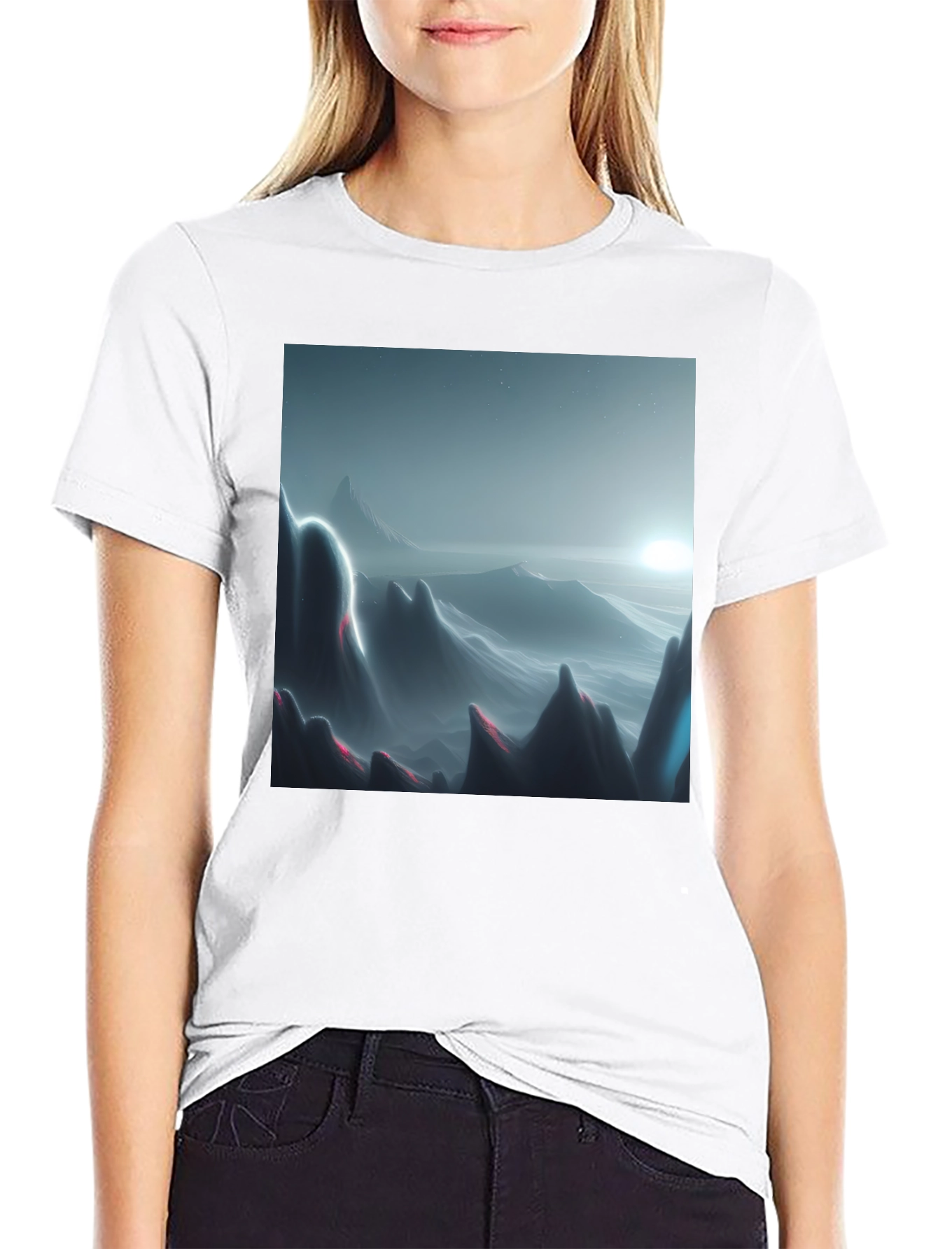 Modern Mountainscape Graphic Tee - Black
