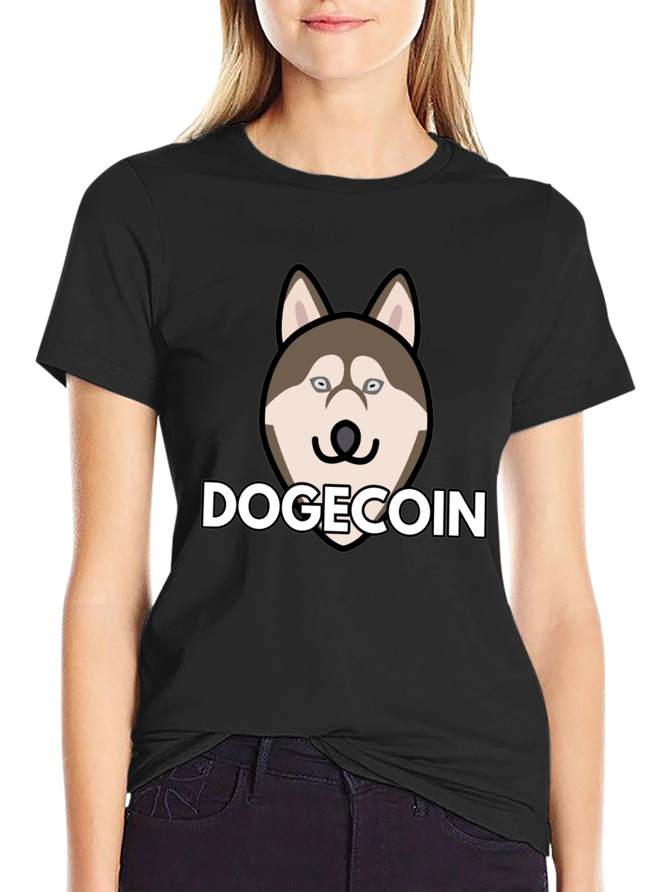 Dogecoin Husky Black T-Shirt - Crypto Fashion