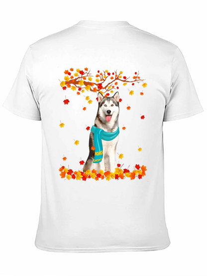 Husky Autumn Leaves Graphic T-Shirt