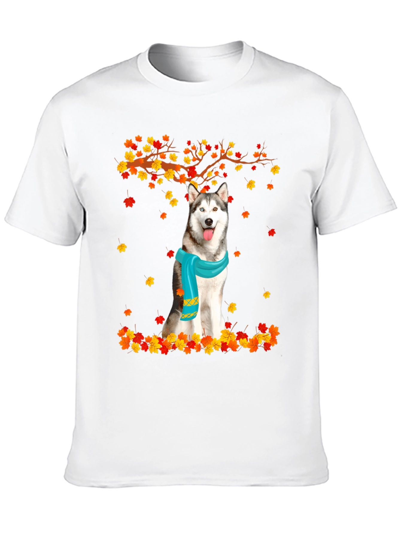 Husky Autumn Leaves Graphic T-Shirt