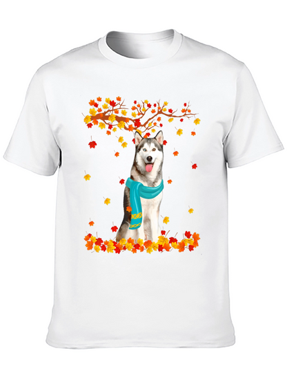 Husky Autumn Leaves Graphic T-Shirt