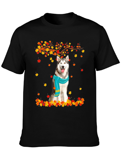Husky Autumn Leaves Graphic T-Shirt