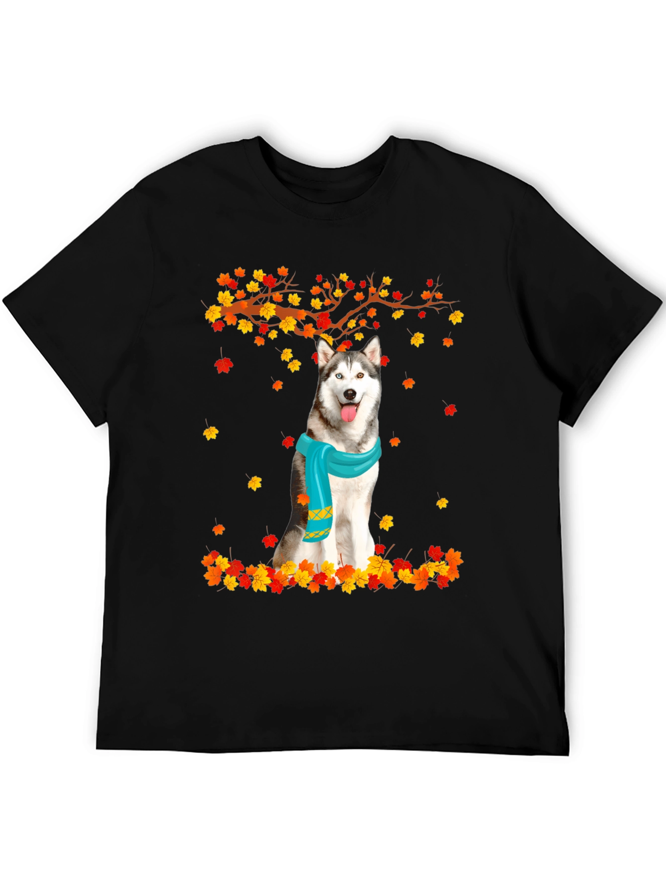 Husky Autumn Leaves Graphic T-Shirt