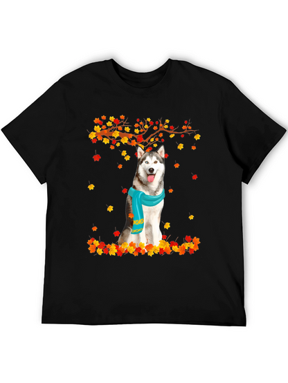 Husky Autumn Leaves Graphic T-Shirt