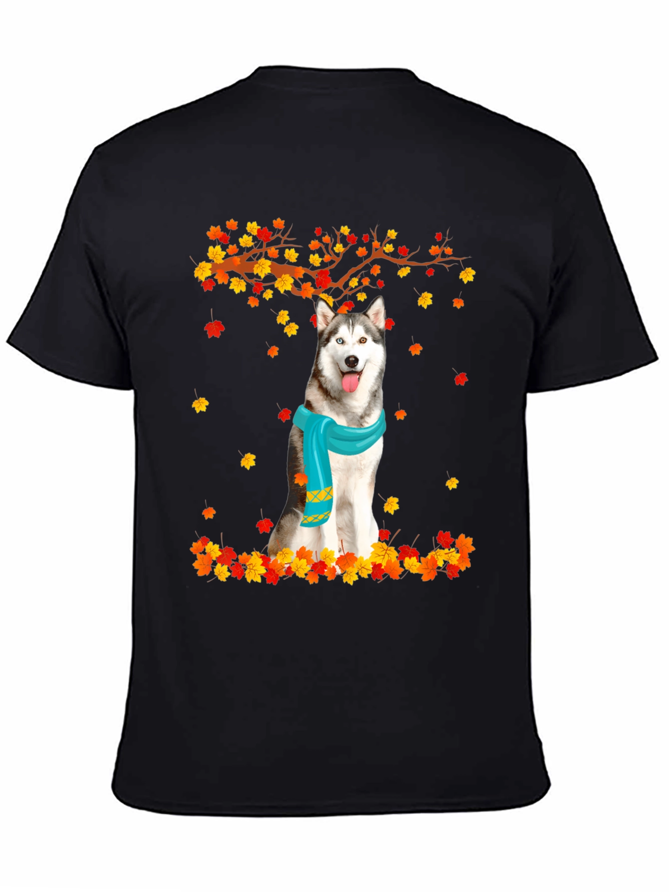 Husky Autumn Leaves Graphic T-Shirt