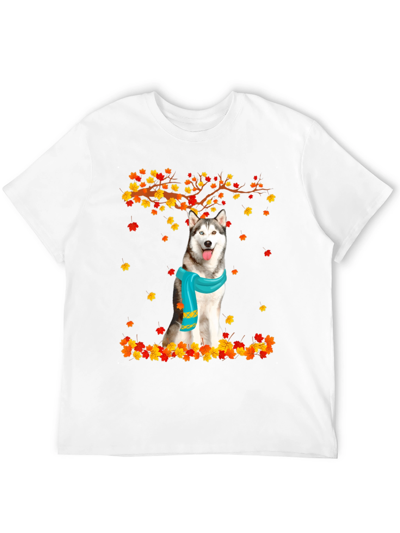 Husky Autumn Leaves Graphic T-Shirt
