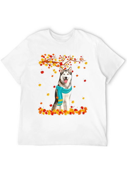 Husky Autumn Leaves Graphic T-Shirt