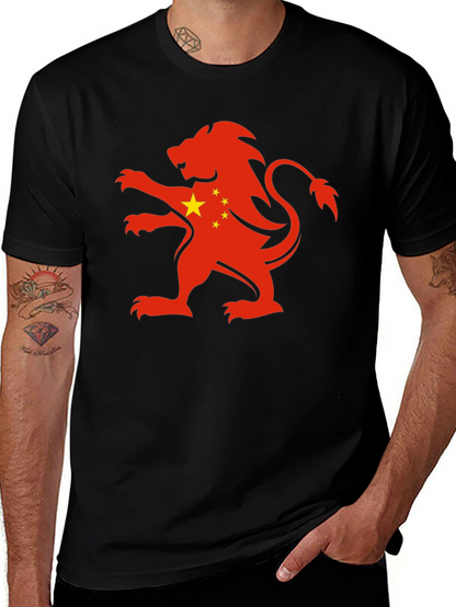 China Flag Lion Graphic Black T-Shirt