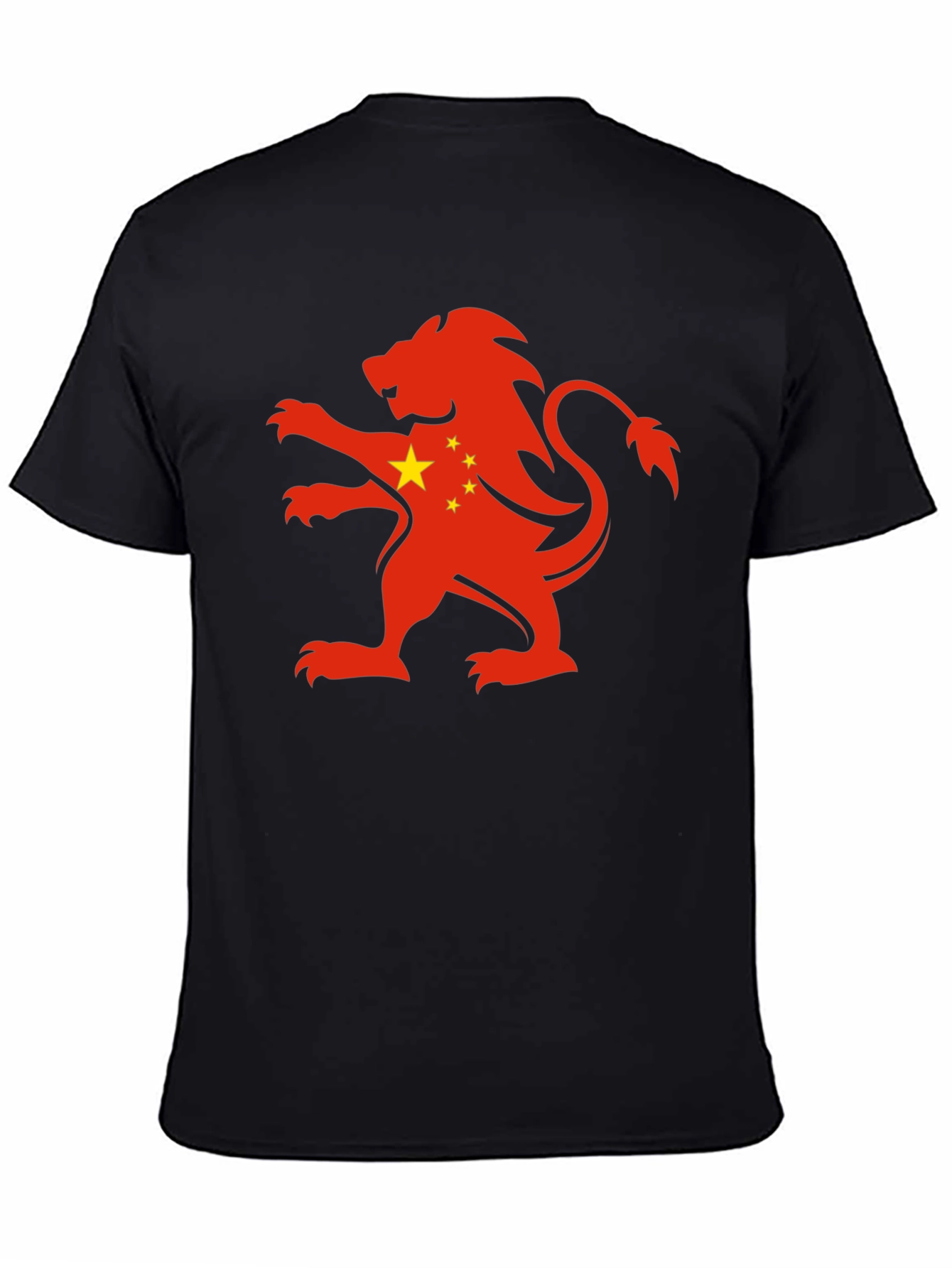 China Flag Lion Graphic Black T-Shirt