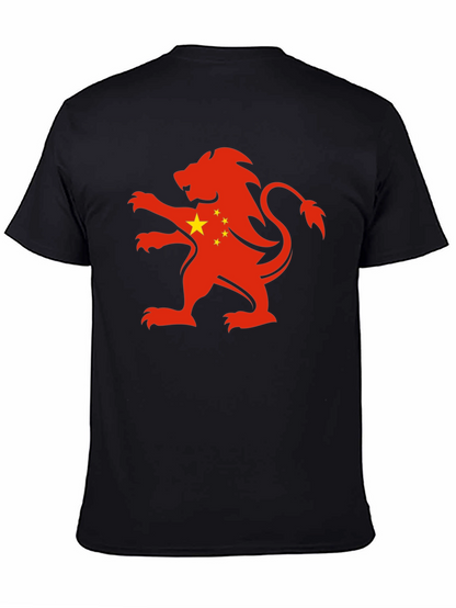 China Flag Lion Graphic Black T-Shirt