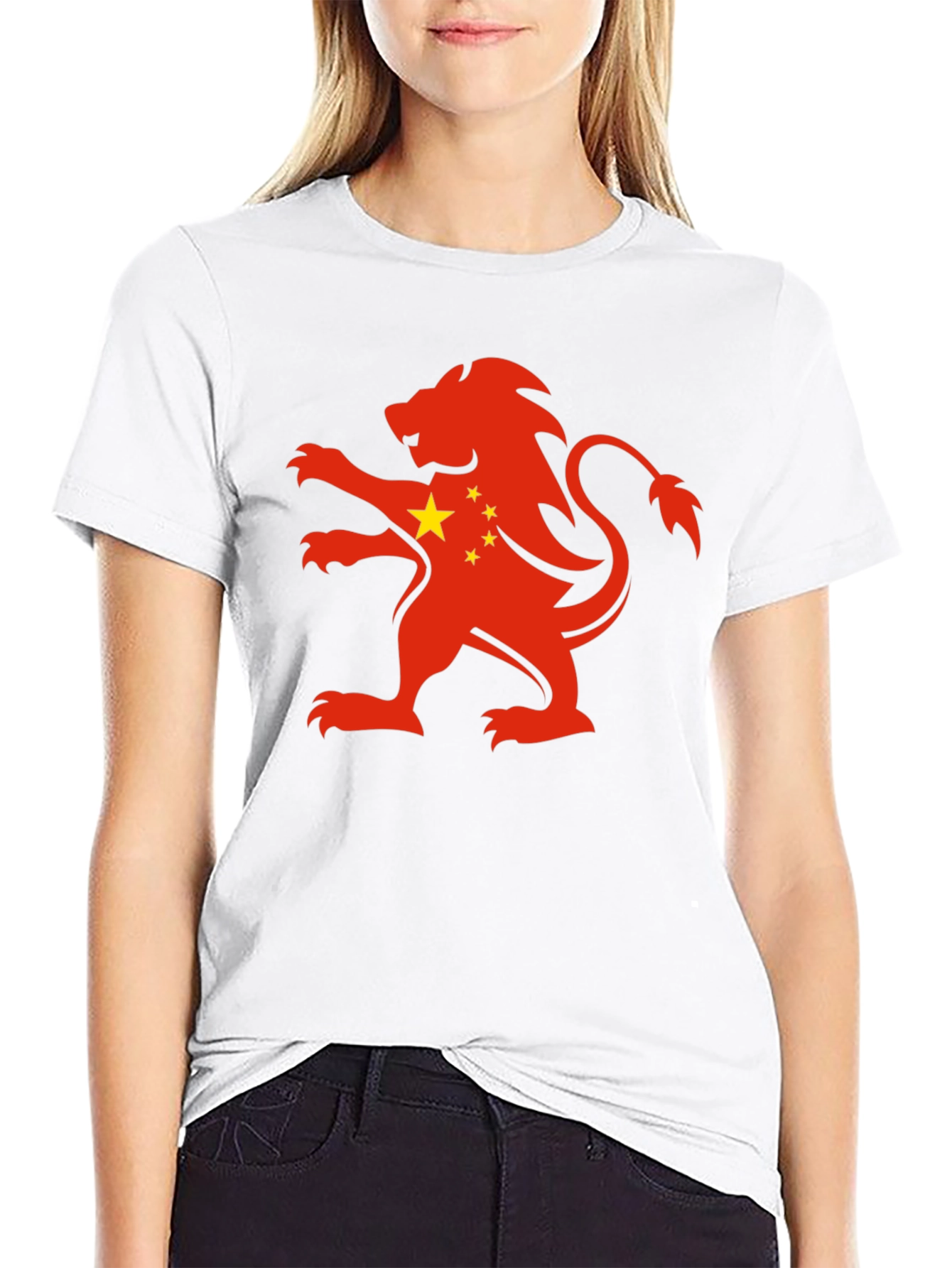 China Flag Lion Graphic Black T-Shirt