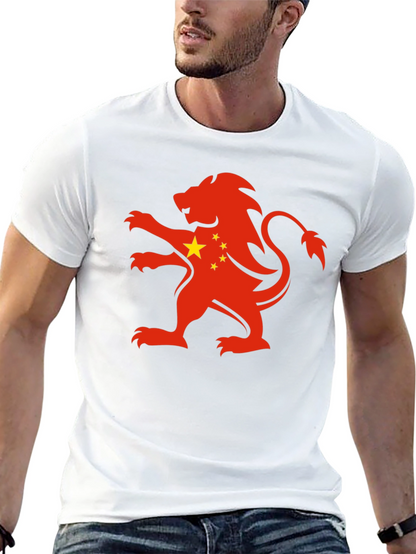 China Flag Lion Graphic Black T-Shirt