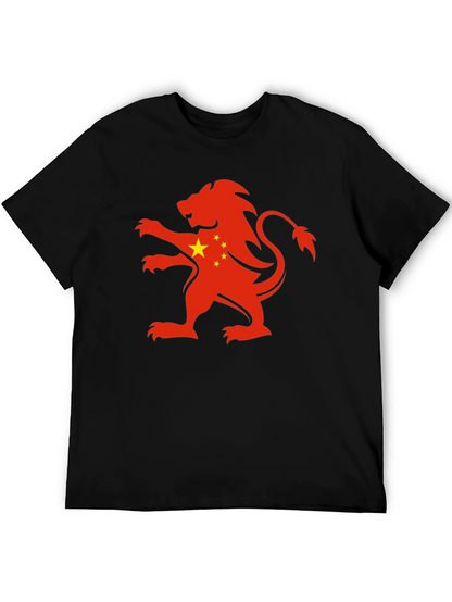 China Flag Lion Graphic Black T-Shirt