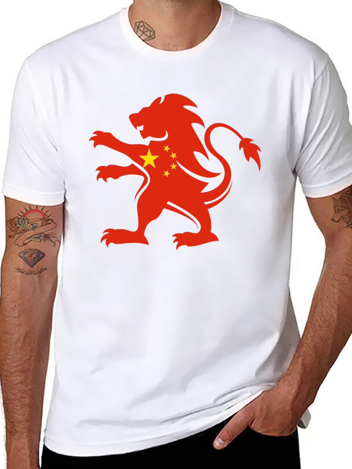 China Flag Lion Graphic Black T-Shirt