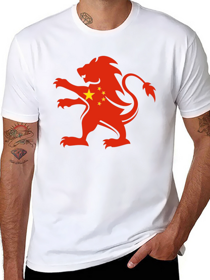 China Flag Lion Graphic Black T-Shirt