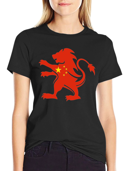 China Flag Lion Graphic Black T-Shirt