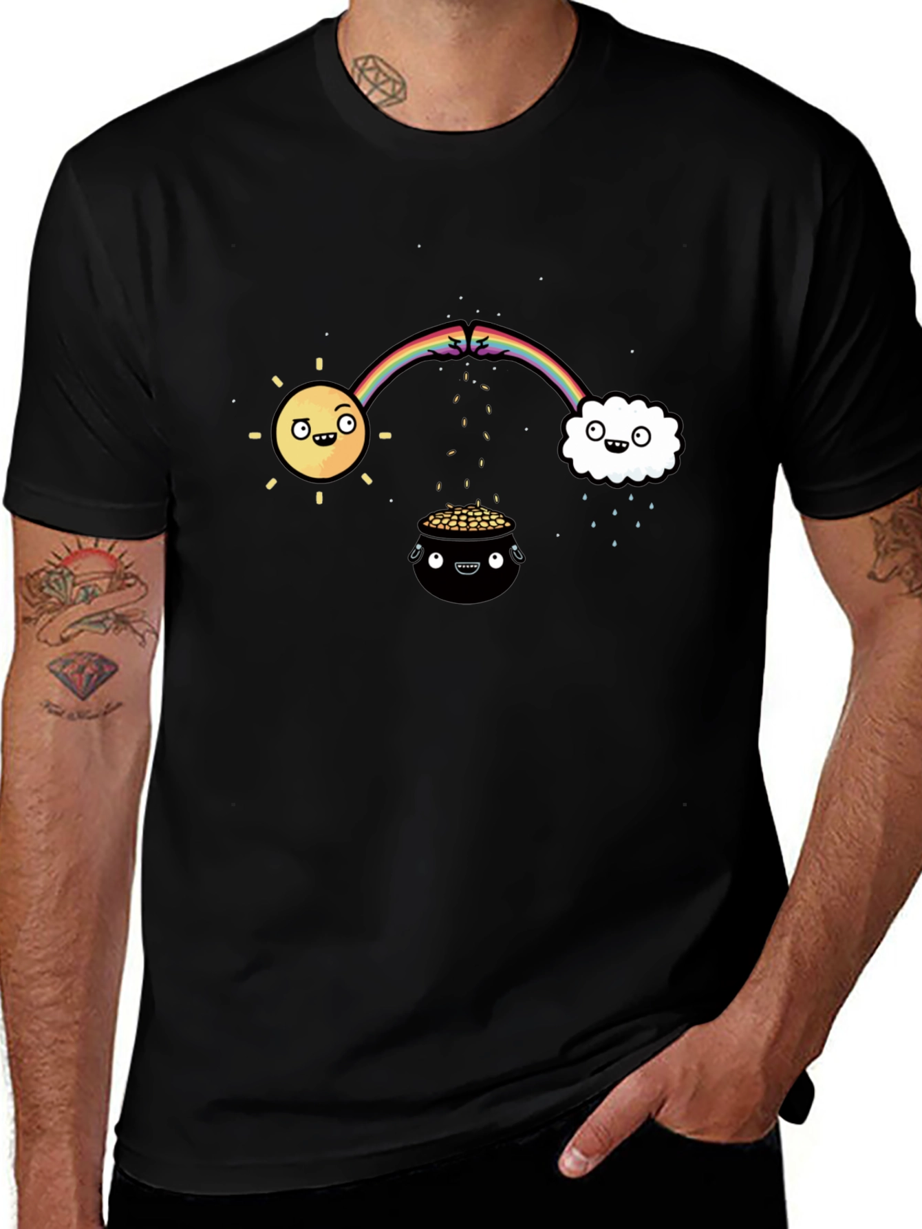 Lucky Black T-Shirt with Rainbow Design