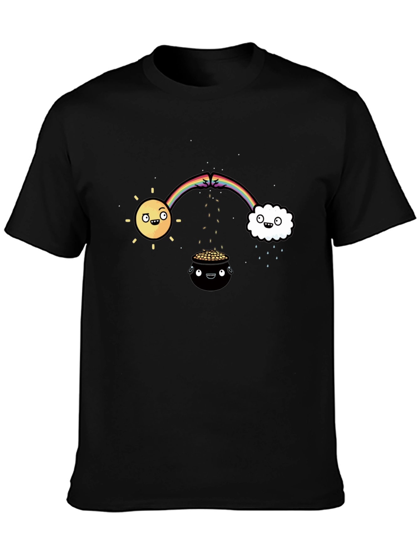 Lucky Black T-Shirt with Rainbow Design