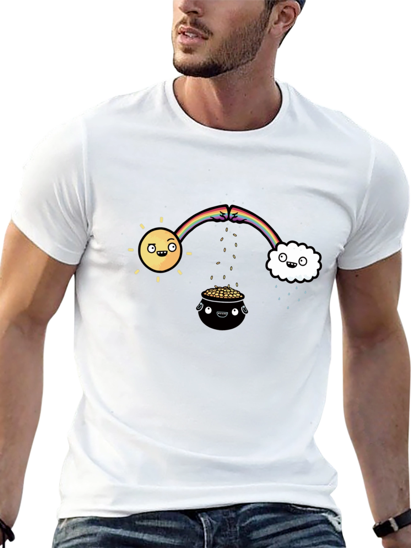 Lucky Black T-Shirt with Rainbow Design