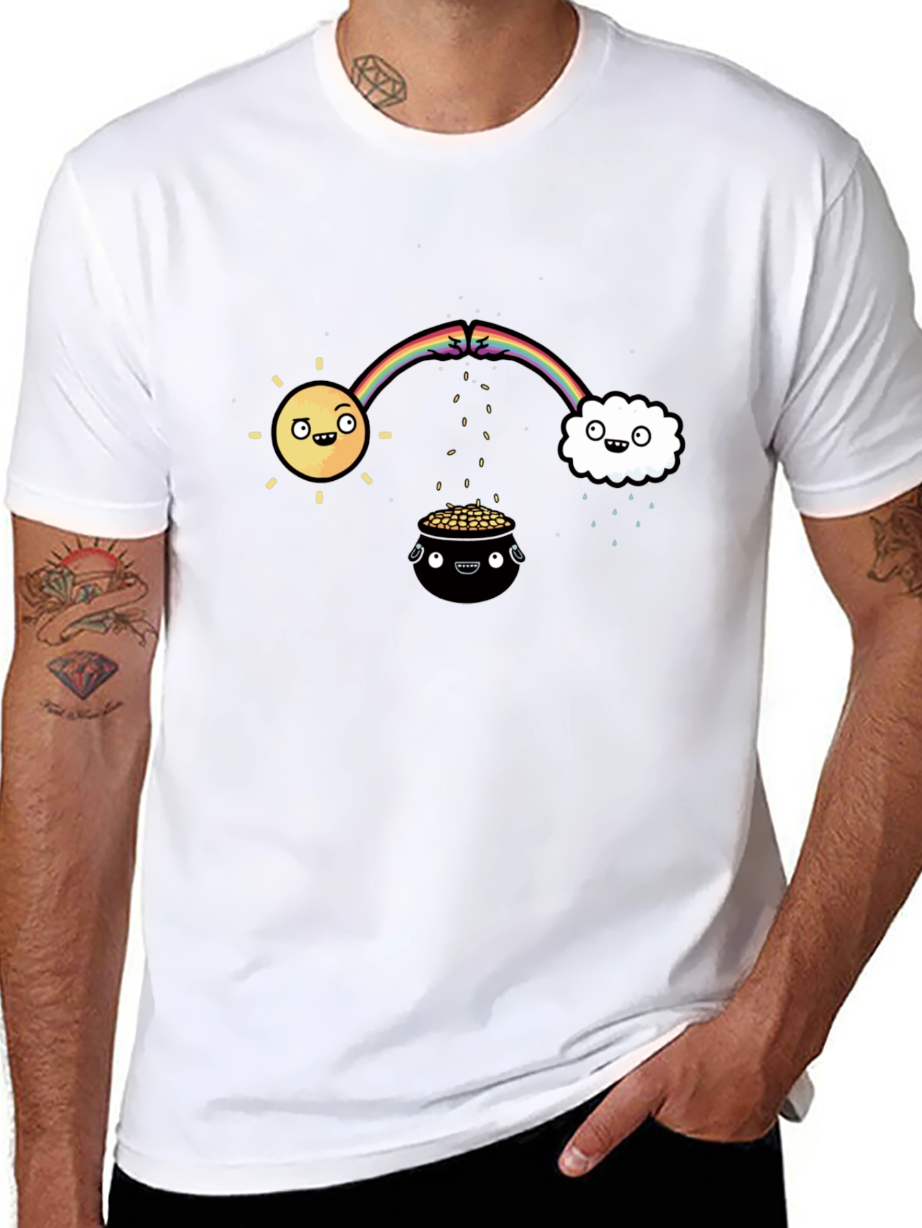 Lucky Black T-Shirt with Rainbow Design