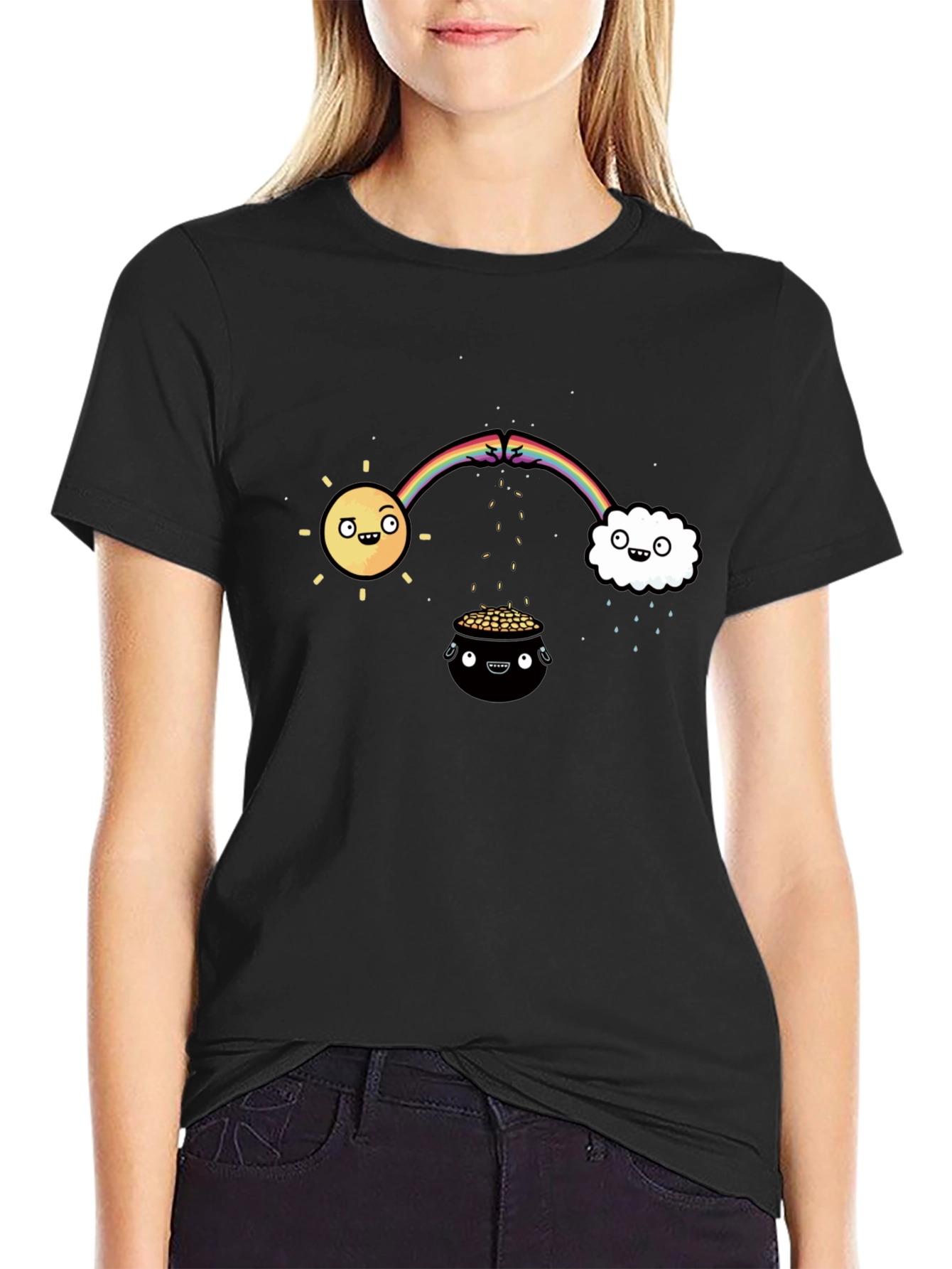 Lucky Black T-Shirt with Rainbow Design