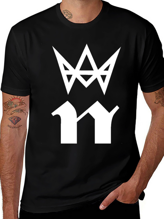 Mens Black T-Shirt with White Graphic Print