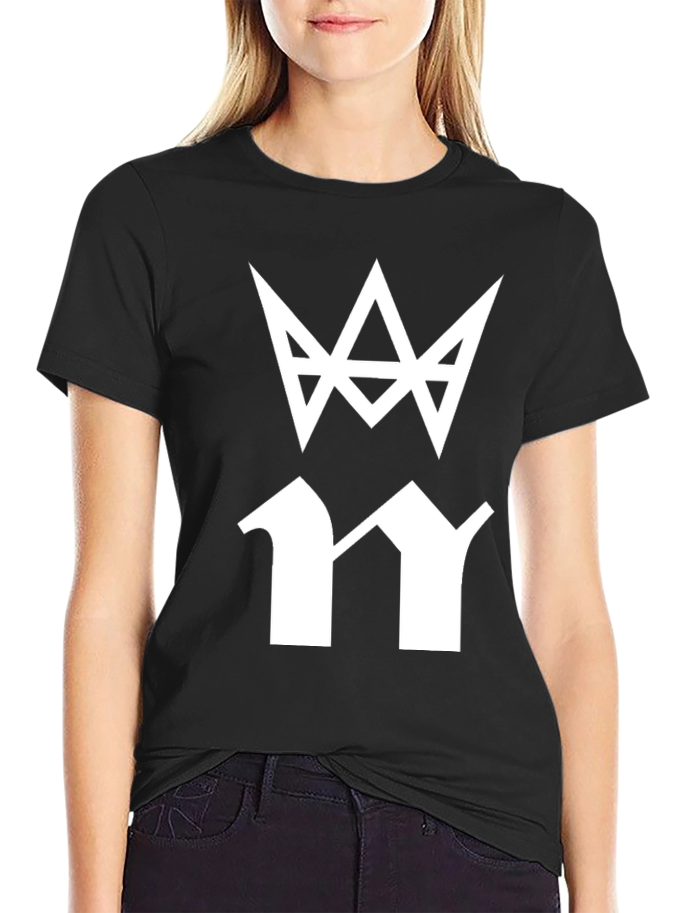 Mens Black T-Shirt with White Graphic Print