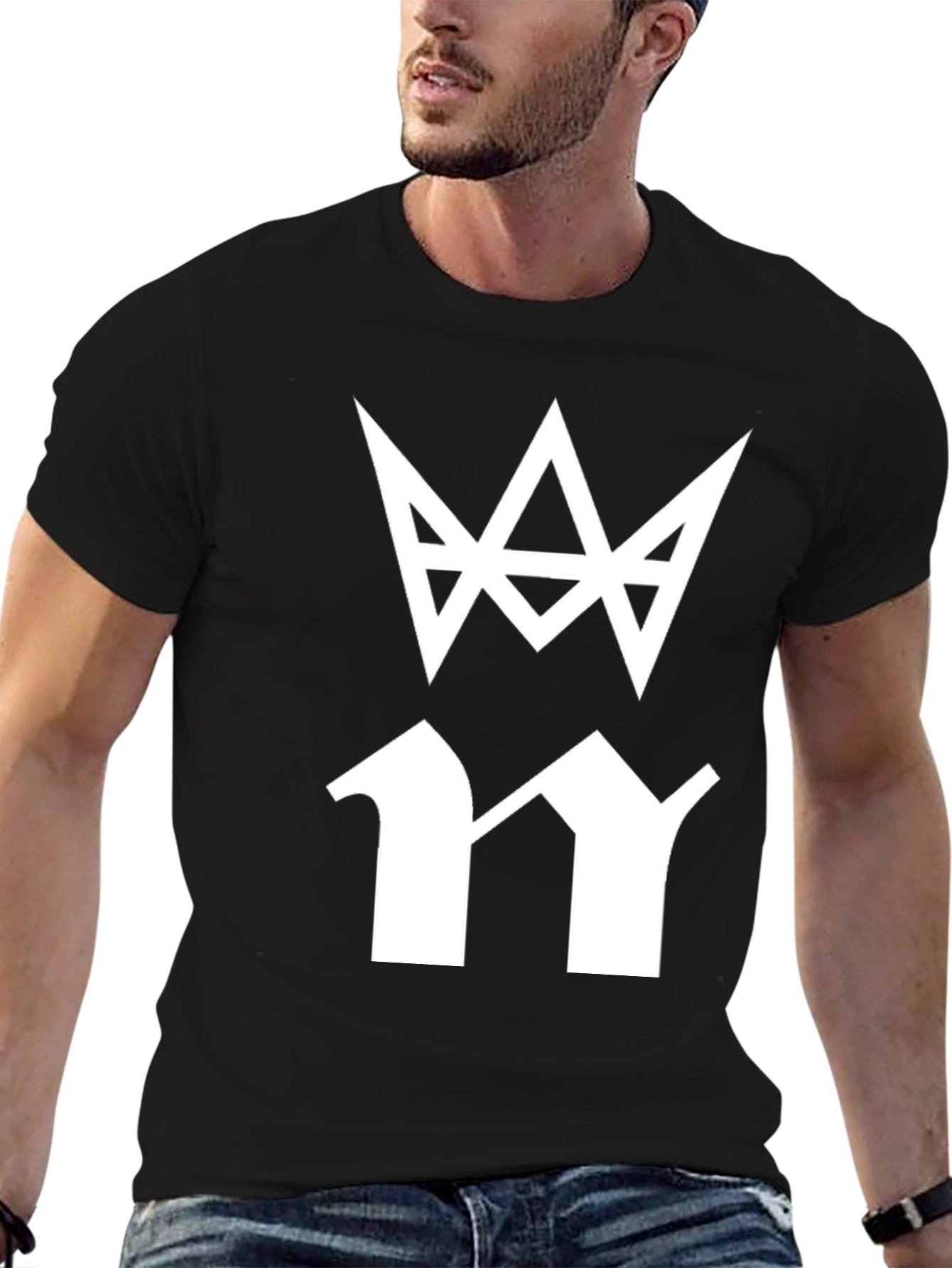 Mens Black T-Shirt with White Graphic Print