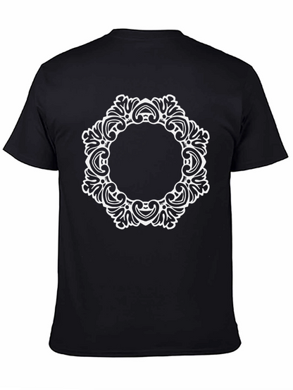 Elegant Black Tee with Ornate White Circle Design