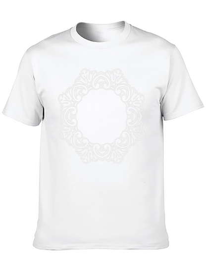 Elegant Black Tee with Ornate White Circle Design