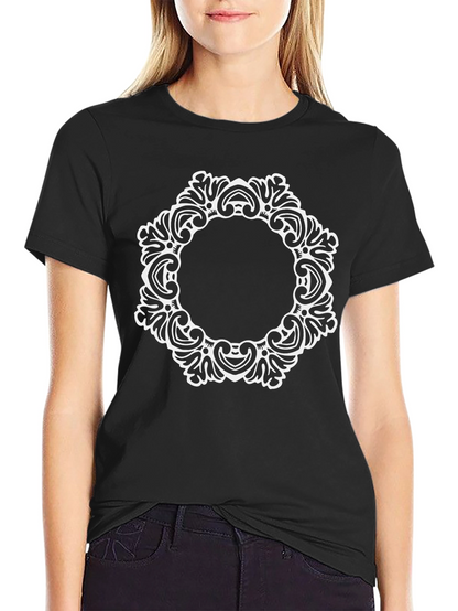 Elegant Black Tee with Ornate White Circle Design