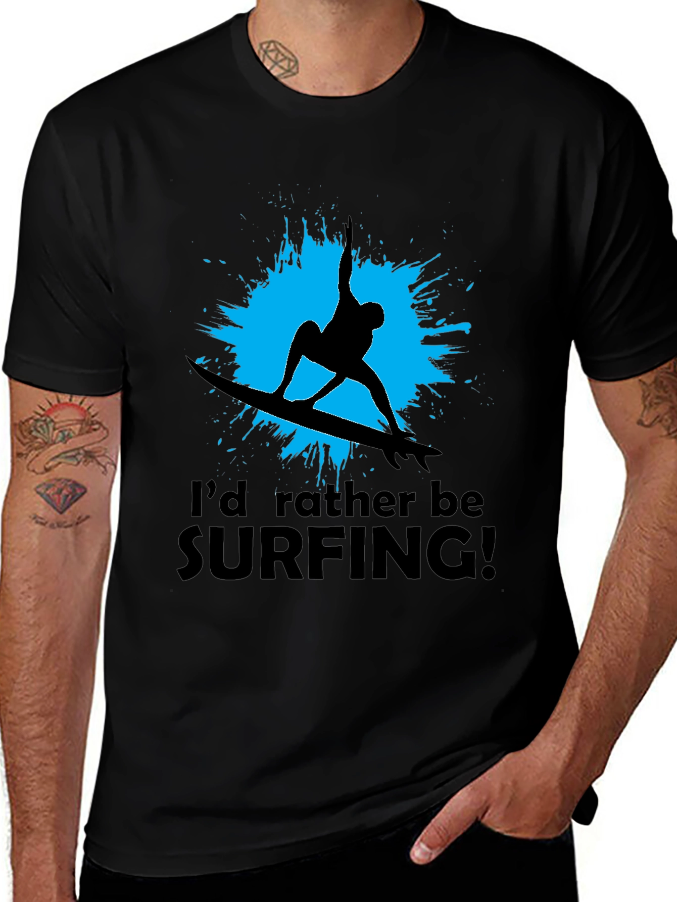 Surfer T-Shirt: Id Rather Be Surfing Black Tee