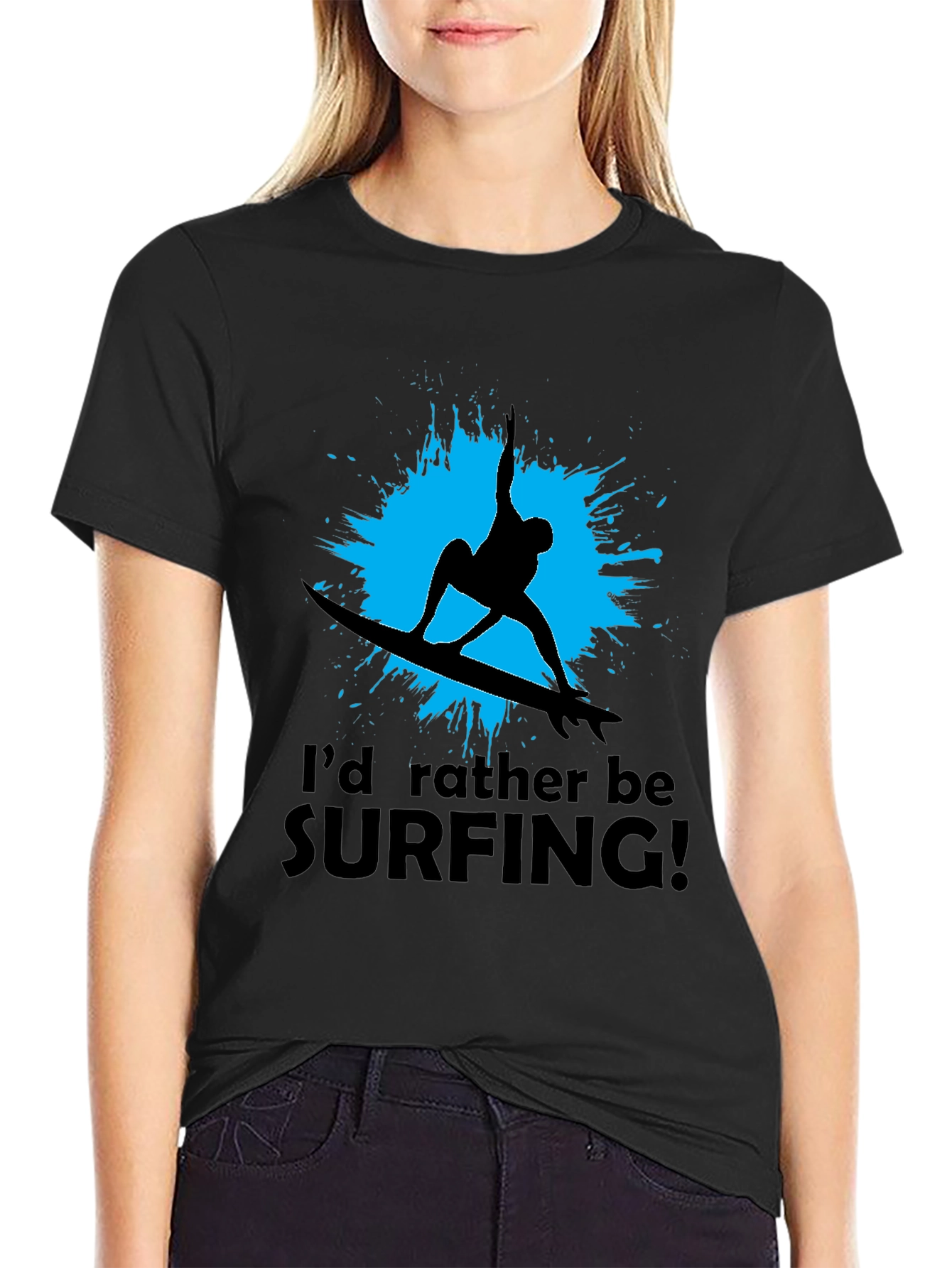 Surfer T-Shirt: Id Rather Be Surfing Black Tee