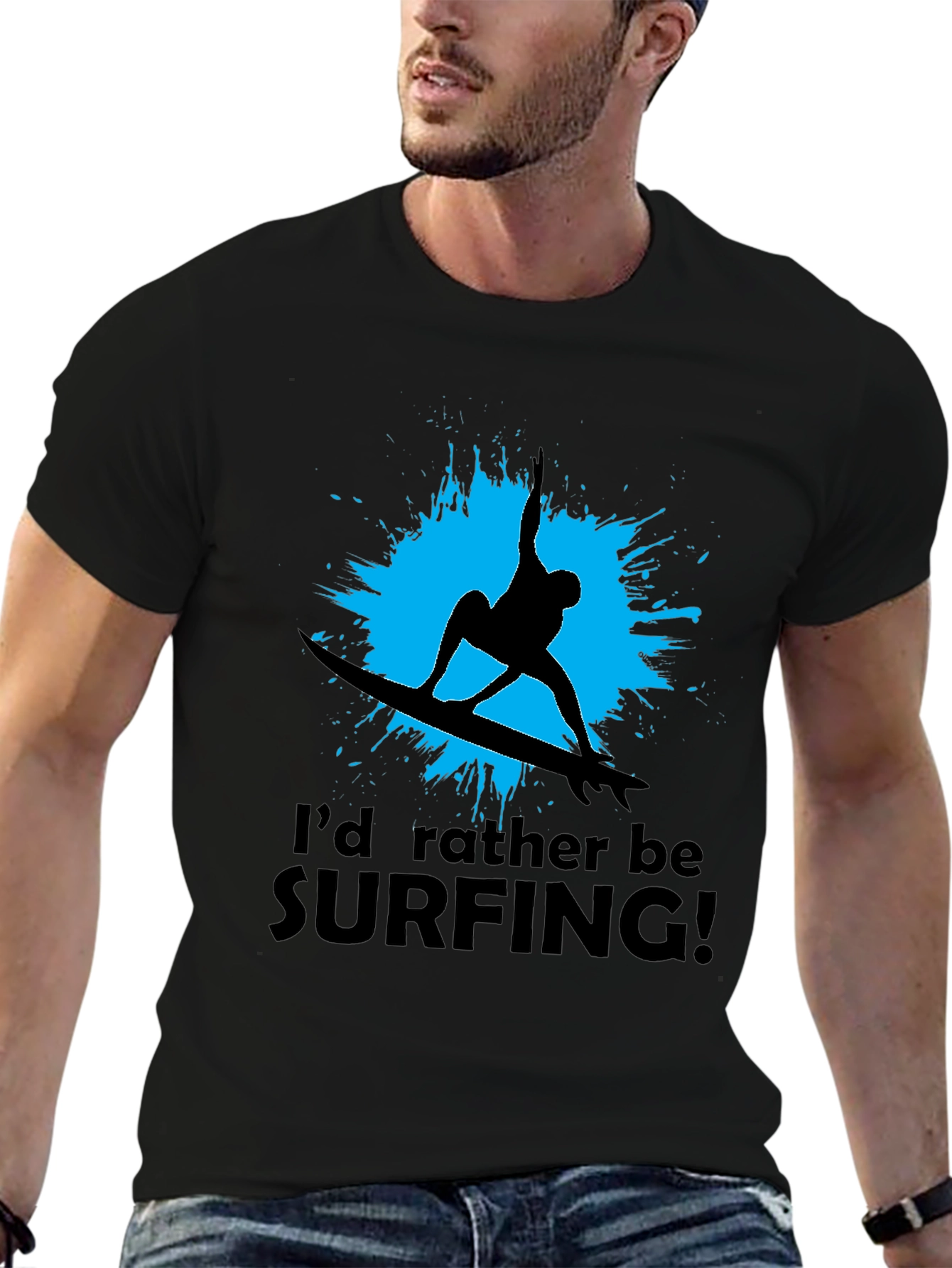 Surfer T-Shirt: Id Rather Be Surfing Black Tee