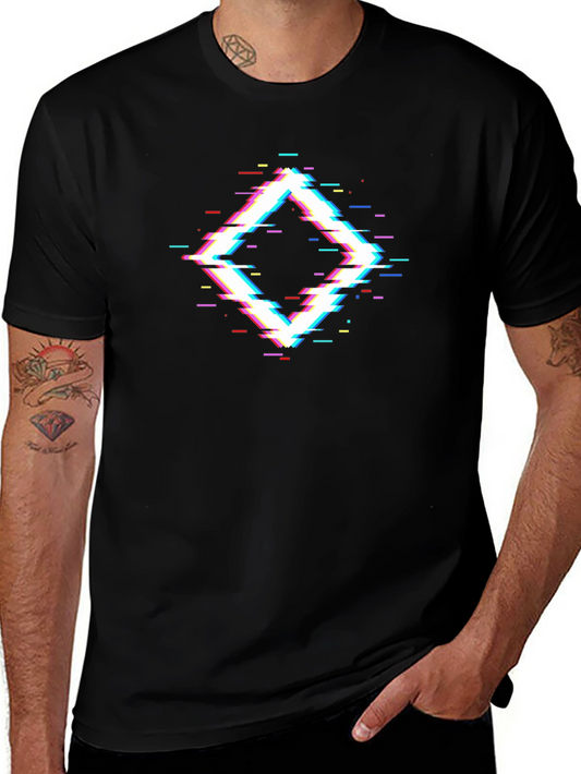 Glitch Diamond Black T-Shirt - Modern Geometric Design