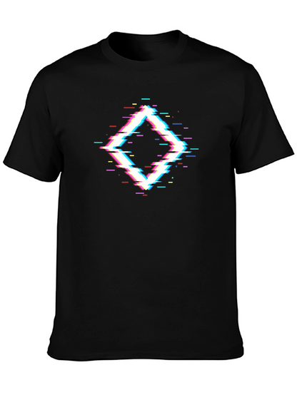 Glitch Diamond Black T-Shirt - Modern Geometric Design