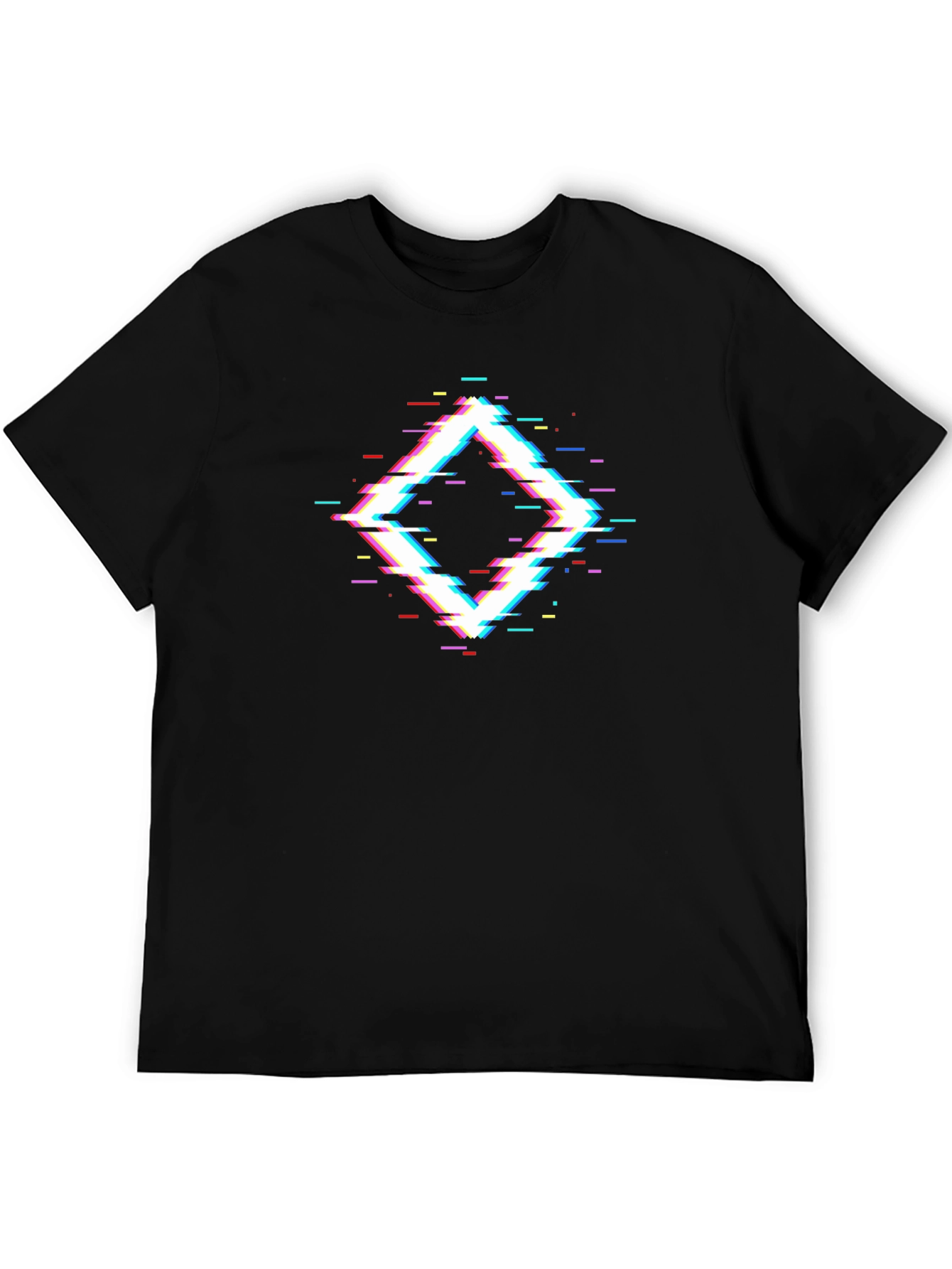 Glitch Diamond Black T-Shirt - Modern Geometric Design