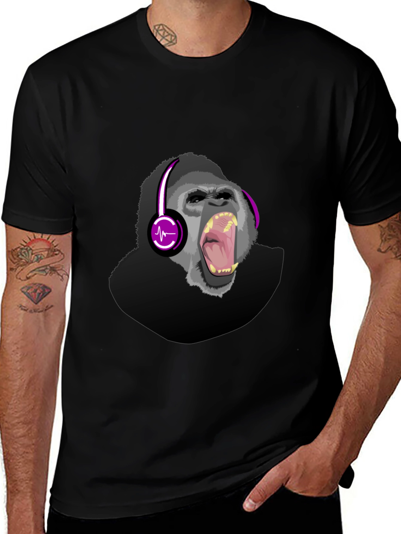 Gorilla DJ Graphic T-Shirt - Mens Black Tee