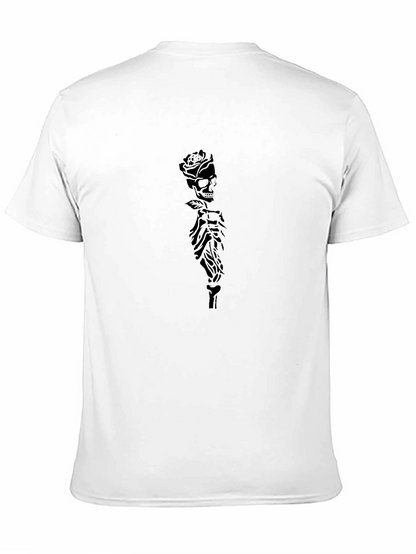 Rose Skull Skeleton Graphic Black T-Shirt