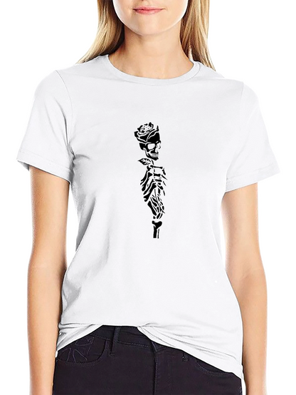 Rose Skull Skeleton Graphic Black T-Shirt
