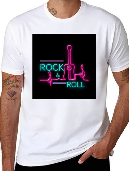 Rock & Roll Guitar Neon Graphic Black T-Shirt