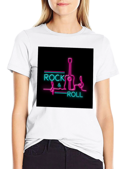 Rock & Roll Guitar Neon Graphic Black T-Shirt