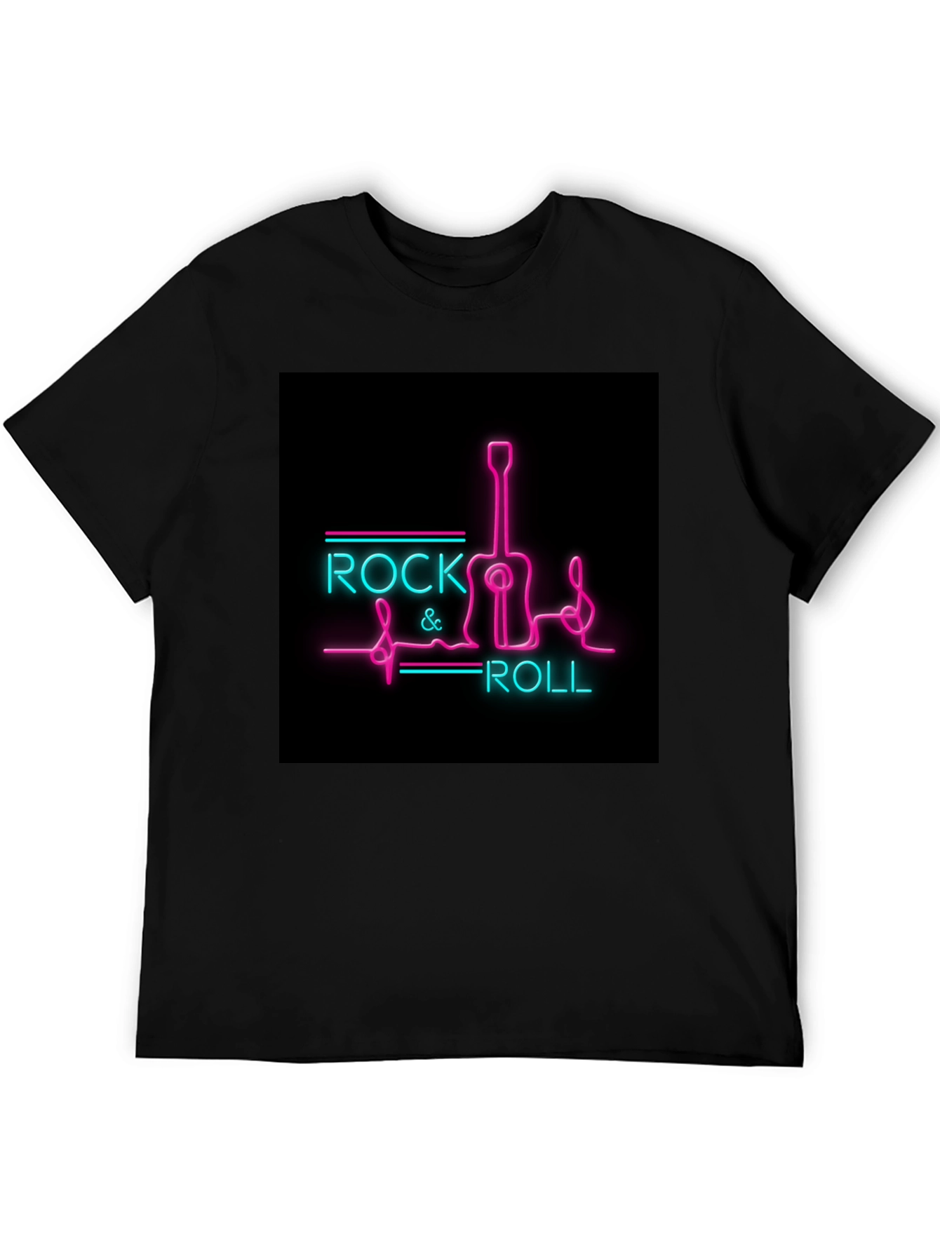 Rock & Roll Guitar Neon Graphic Black T-Shirt
