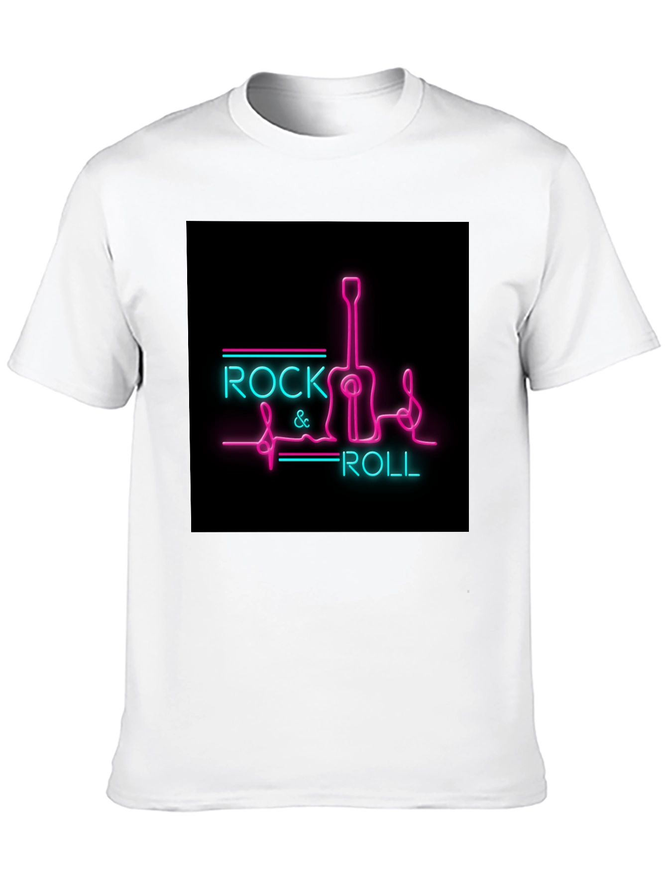 Rock & Roll Guitar Neon Graphic Black T-Shirt